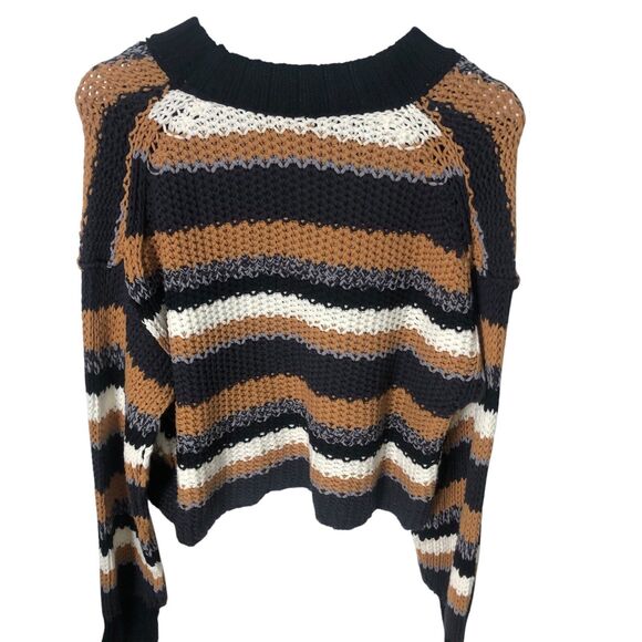 Free People Devon Stripe Crop Sweater Multicolor Medium OB1568915 Open Knit - Picture 9 of 12